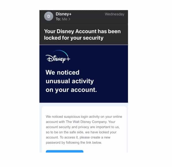 Disney+ phishing email