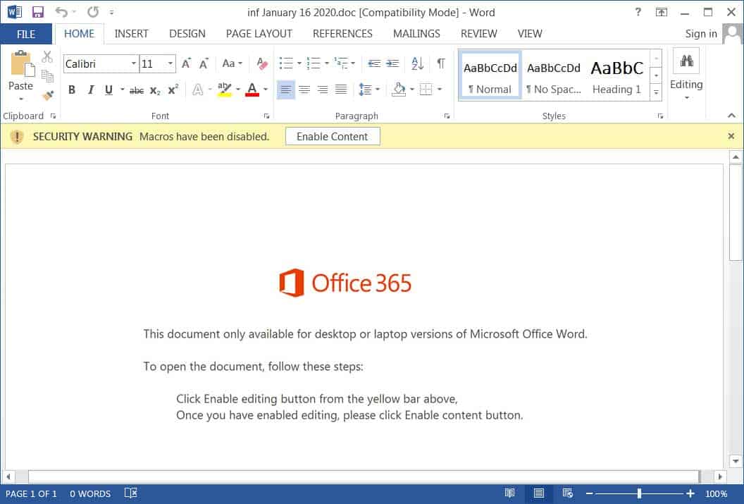 Malicious Word Document