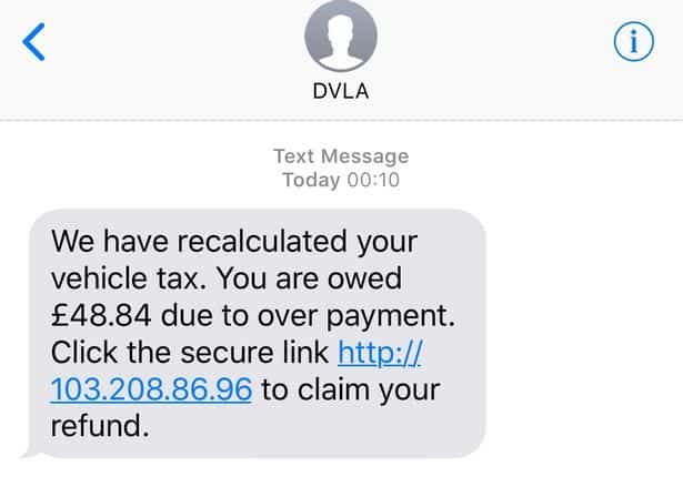 Fake DVLA Refund text 