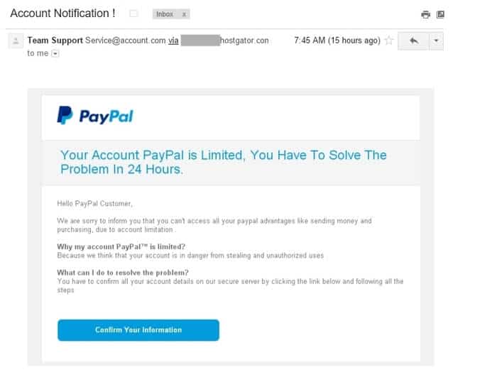 Account email paypal fake PayPal Phishing