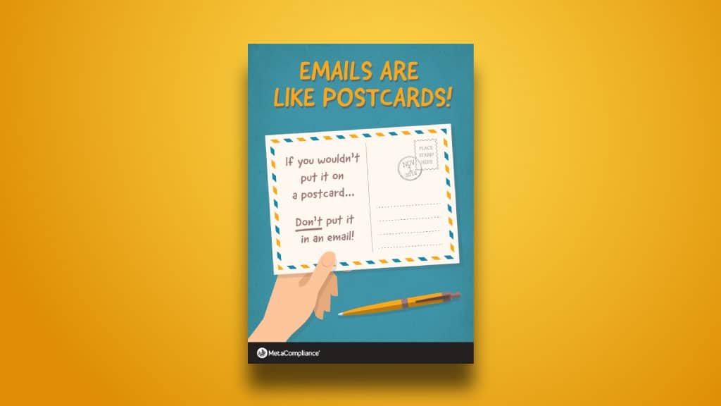 Emails are like postcards Poster Affiche cybersécurité : Les courriels sont comme des cartes postales