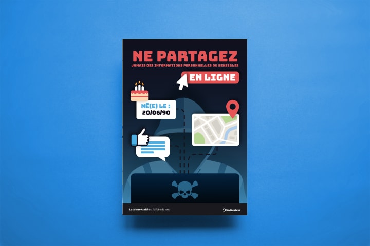 Affiche cybersécurité – Ne partagez jamais des informations personnelles ou sensibles en ligne Affiche cybersécurité - Ne partagez jamais des informations personnelles ou sensibles en ligne