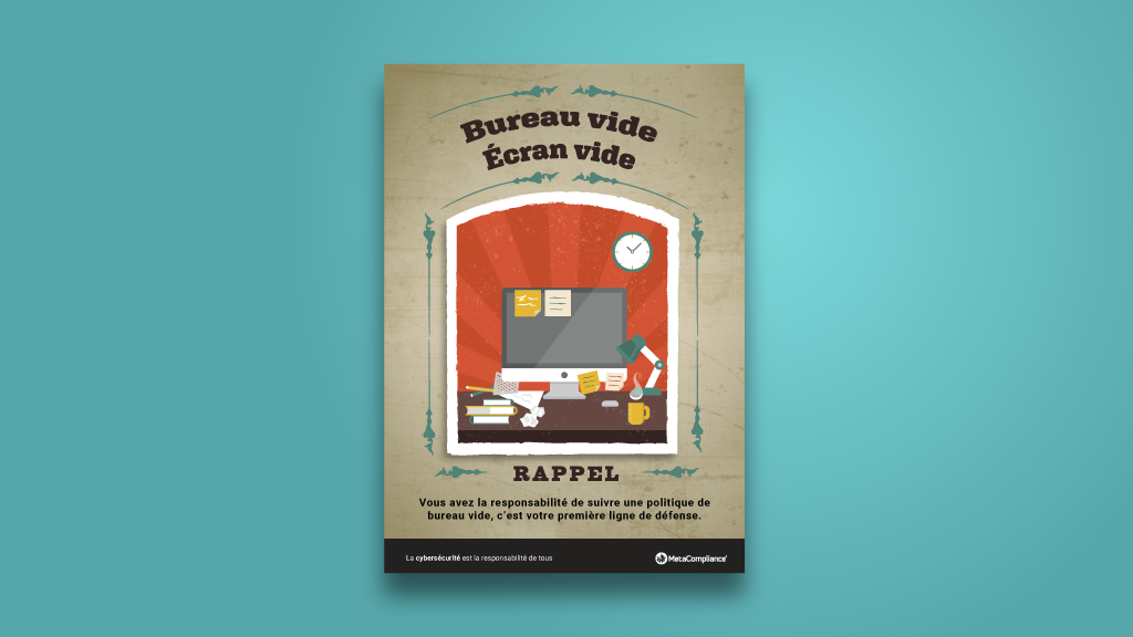 Poster cybersécurité – Bureau dégagé et écran disponible Poster cybersécurité - Bureau dégagé et écran disponible