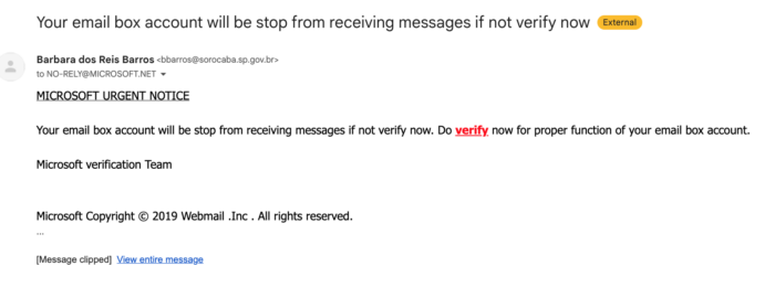 Exemple mail phishing MICROSOFT