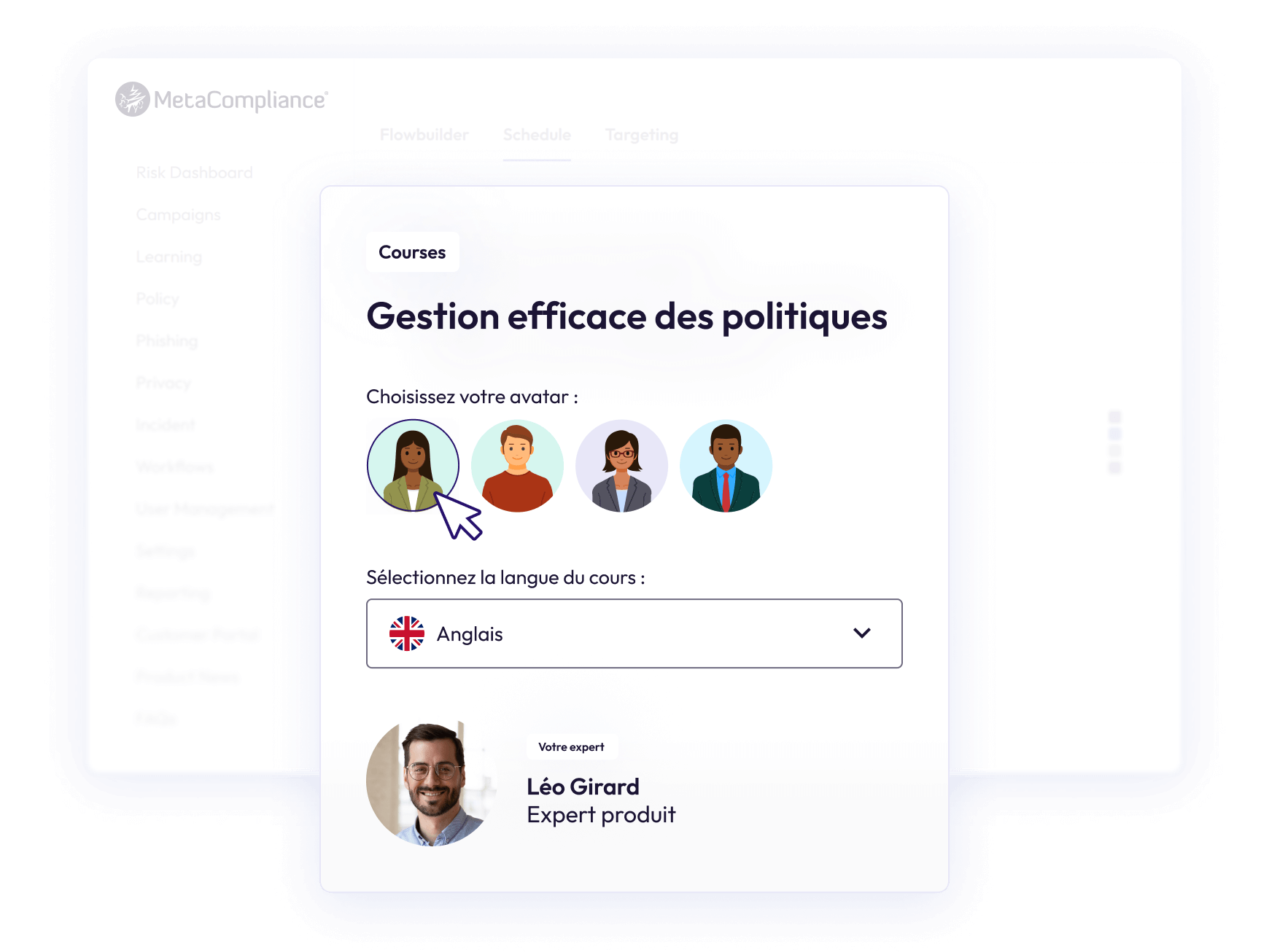 Interface utilisateur pour la sélection des cours